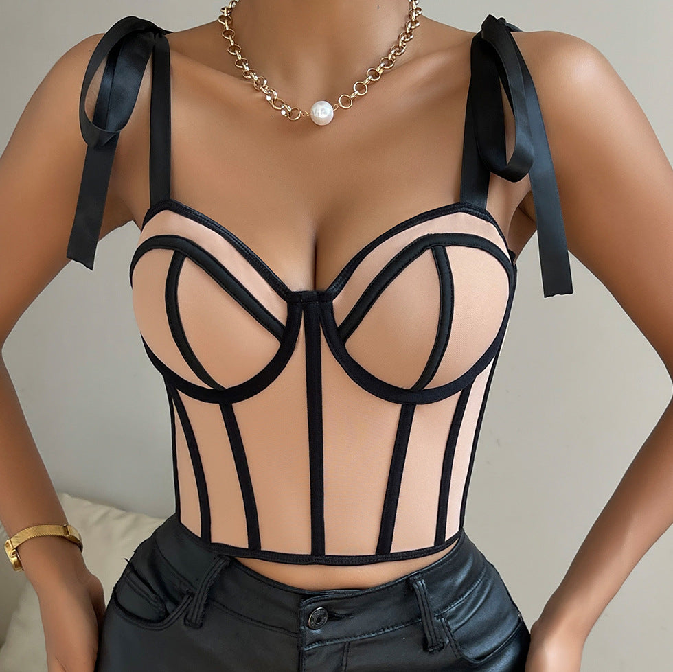 SEXY RIBBON TIE BONING CORSET CAMISOLE-VETEMENTS 