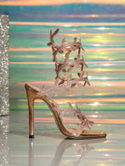 Langry rose gold high heel sandal with leaf crystal embellishments