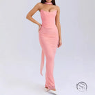 Pink strapless ruched maxi dress in high grade skinny sheath skirt set