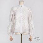White sheer blouse with French artistic palace embroidery detailing