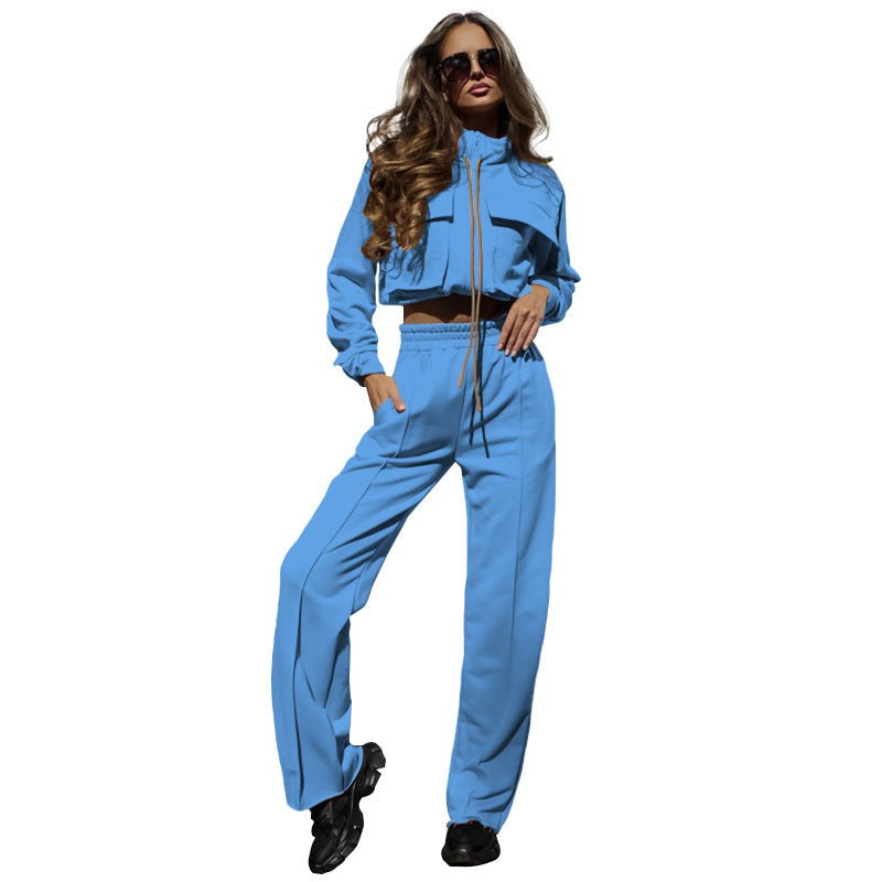 Light blue casual trousers suit featuring an elegant vetements suit design and long sleeves