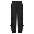 Black cargo pants from HIP HOP LOW WAIST DENIM PANTS with a low waist design