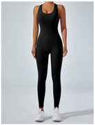 Black langry fashion yoga one-piece jumpsuit with scoop neckline