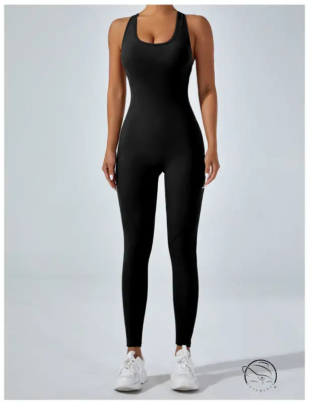 Black langry fashion yoga one-piece jumpsuit in form-fitting design