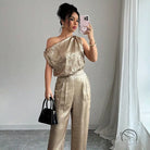 Langry golden high waist casual jumpsuit with snakeskin texture