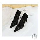 Black langry fashion stiletto heels with bow and pointed toe