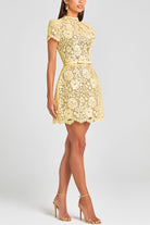 Enchanting Lace Yellow Round Neck Dress