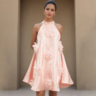 Pink floral halter dress from Stunning A Line Short Dress for elegant women’s fashion ملابس
