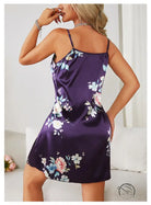 Floral ice silk strap night dress in satin for women