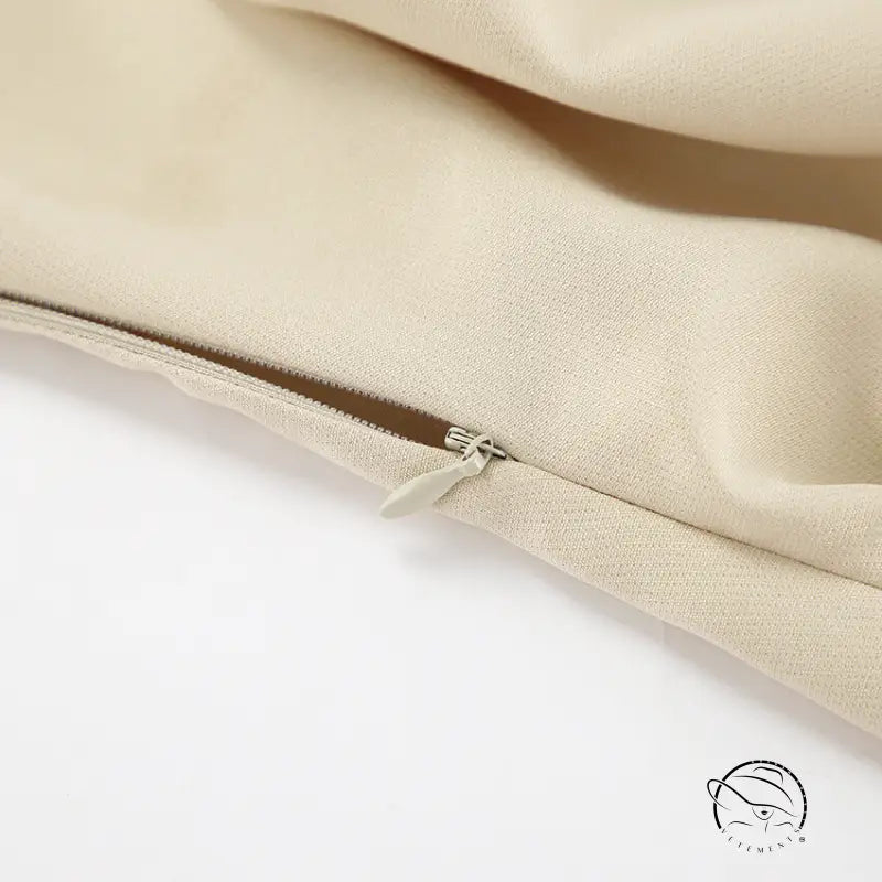 Elegant puff sleeve tight split dress with beige fabric zipper