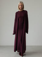 Burgundy knitted cardigan sleeveless dress two-piece set