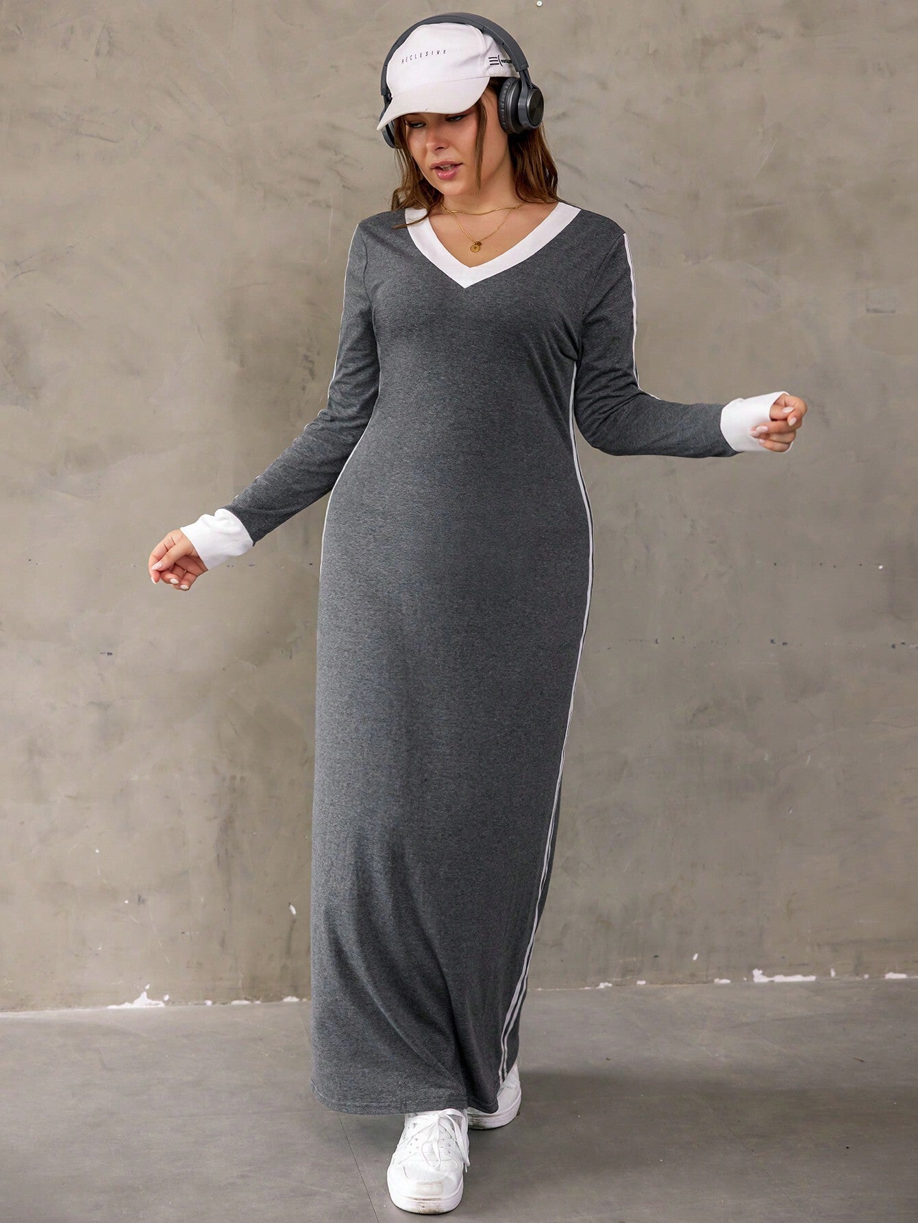 Gray long-sleeved maxi dress from Gorgeous Winter Maxi Dress, ideal for stylish winter fashion