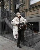 Cozy faux fur long coat in white black speckled design