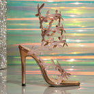 Langry fashion rose gold glitter high heel sandal with leaf design