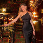 Sleek black one-shoulder Elegant Backless Evening Dress for fashionable ملابس choices