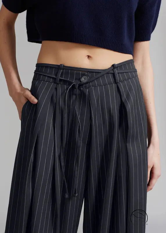 Black pinstripe wide-leg loose drooping casual work pants