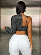 Popular Strap Matching Long Sleeve Denim Top