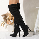 Elegant high-leg langry fashion boots in black high-heeled thigh-high design