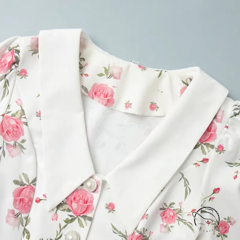 French v Neck Puff Sleeve Short Ruffled Dress