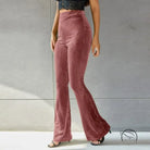 High waist pleuche sunken stripe flared ribbed velvet pants