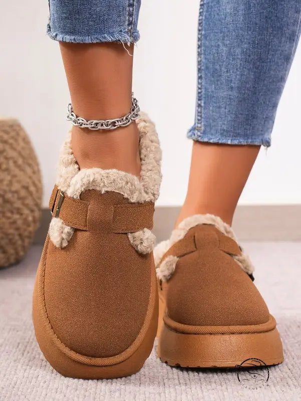 Langry brown faux suede platform clogs with faux fur trim in fashion ملابس