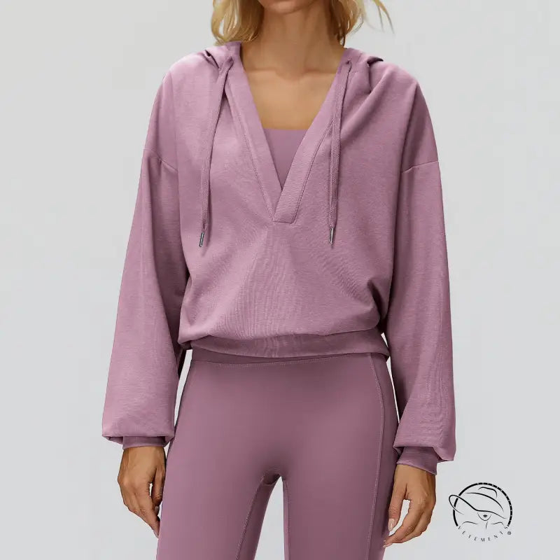 Langry fashion lavender ribbed hoodie and leggings set