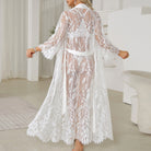 White lace floral robe with tie belt in Langry fashion pajamas