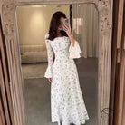 Summer floral print midi dress with flared sleeves in langry fashion