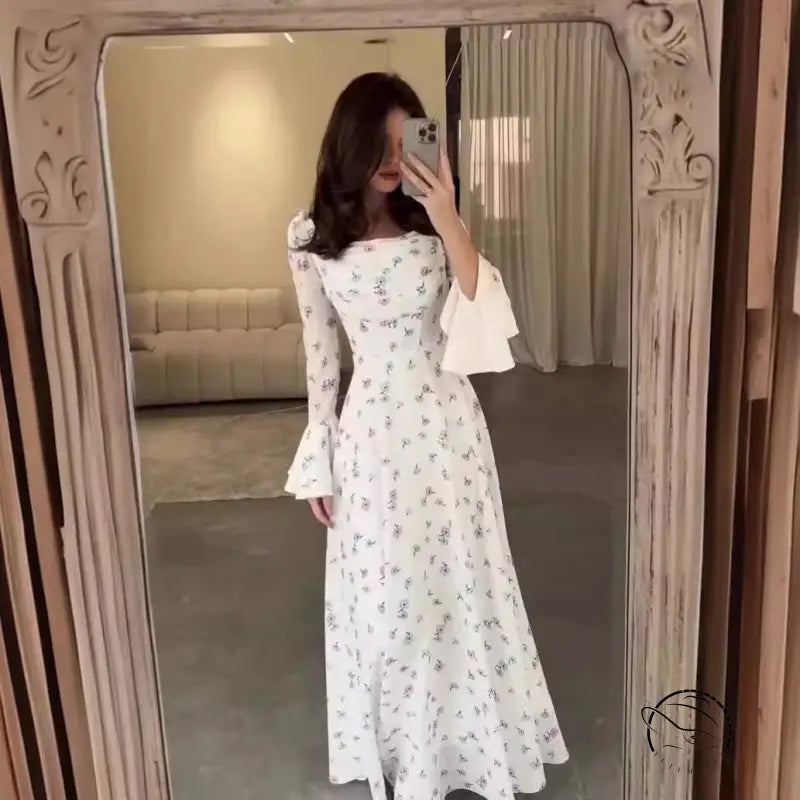 Summer floral print midi dress with flared sleeves in langry fashion