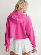 Hot pink cropped langry fashion hoodie with dropped shoulders and white shorts