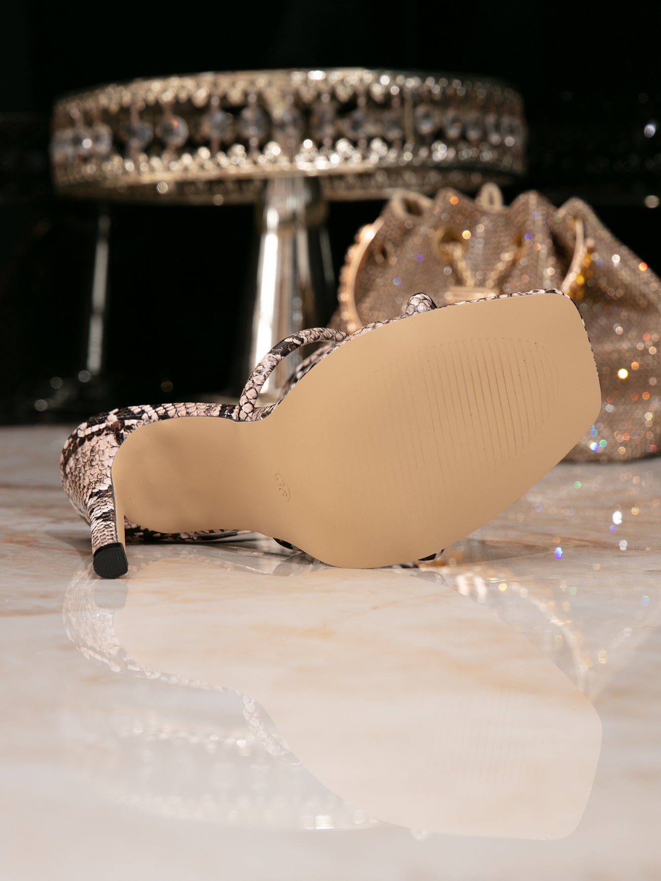 Langry fashion snake skin high heel sandal with beige sole