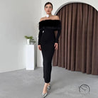 Elegant black off-the-shoulder langry fashion dress