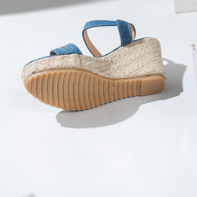 One Strap Wedge Sandals Women Platform Cloth High Heel Straw