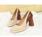 Fashionable Super High Heel: beige and brown glossy platform shoes