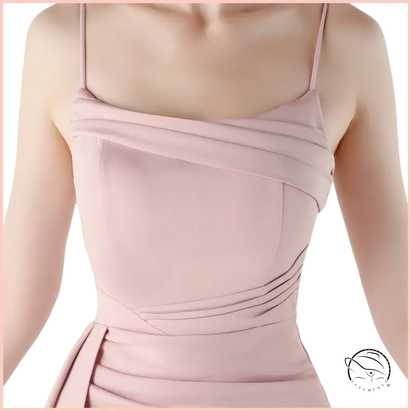 Elegant high slit blush pink satin evening dress in langry fashion ملابس