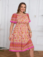 Elegant bohemian dress with boho off-shoulder midi floral print