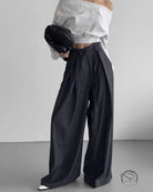 Pinstriped wide-leg pleated trousers in loose drooping casual style