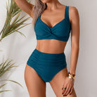 Teal two-piece Hot High Waist Split Swimsuit Bikini for stylish summer fashion