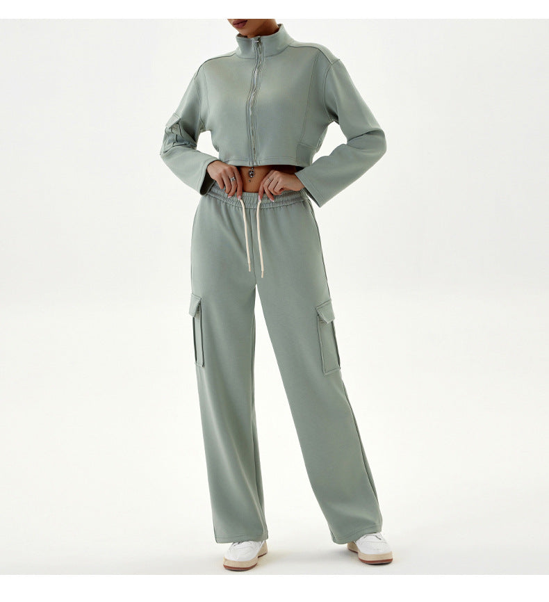 Light green cropped tracksuit for women, stylish and comfortable fashion ملابس