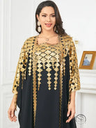 Langry black and gold embroidered cape in gorgeous metallic fashion suit dress