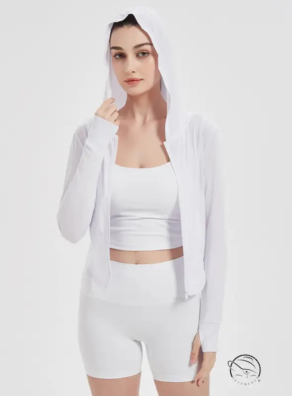 Sports Jacket Women High Elastic Hooded Quick Drying Top Violently Sweat Running Training Yoga Clothes Coat