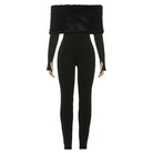 Elegant langry furry slim fit patchwork jumpsuit in black
