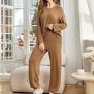 Brown two piece set with winter long sleeves and ankle tied pants