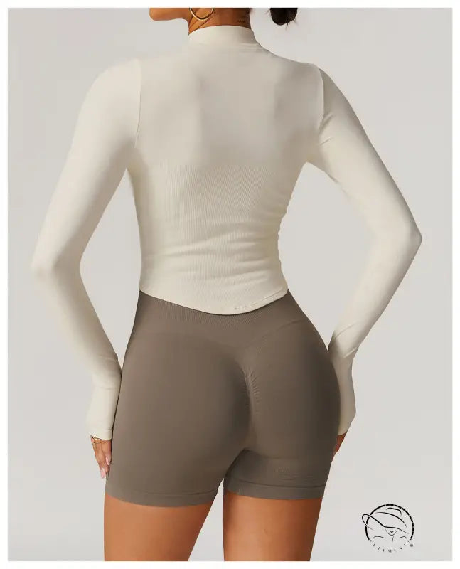 Stand Collar Long Sleeve Zipper Yoga Jacket Women Tight Quick Drying Clothes Outdoor Fitness Sports Top