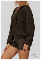 Langry olive green zip-up hoodie and shorts fashion set