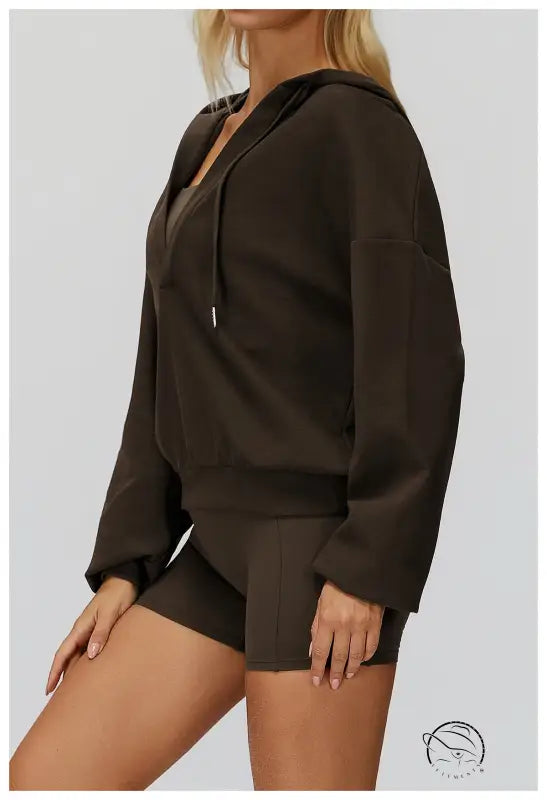 Langry olive green zip-up hoodie and shorts fashion set