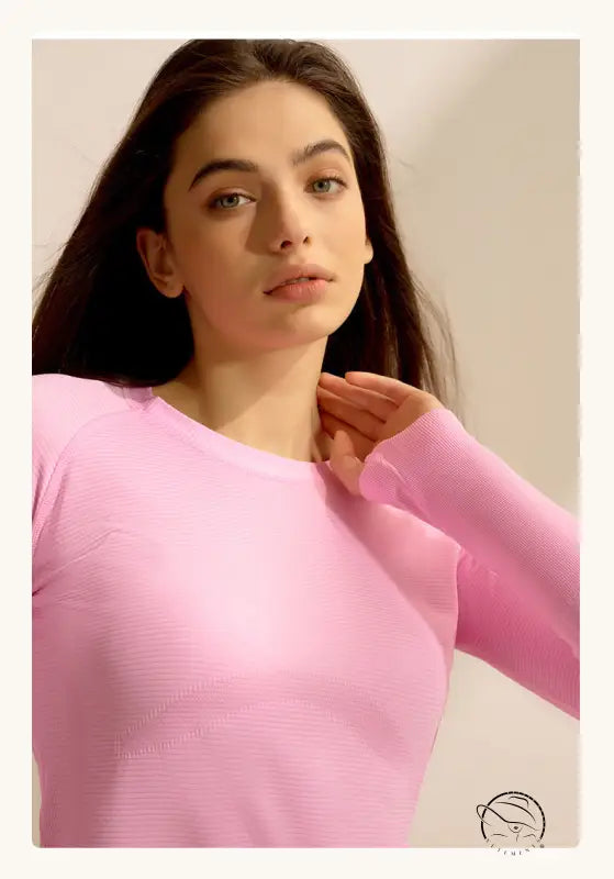 Pink langry fashion long-sleeved crew neck running top