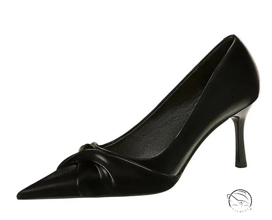 Elegant black satin bow pump in Langry thinner stiletto heel fashion