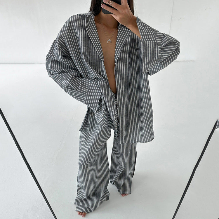 Oversized gray white striped langry fashion shirt from two piece suit