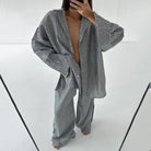 Oversized gray white striped langry fashion shirt from two piece suit